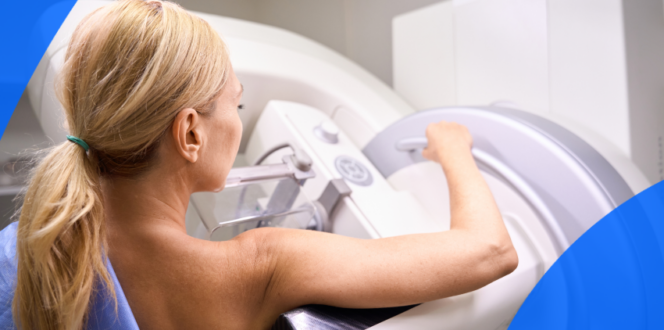 A patient getting a mammogram