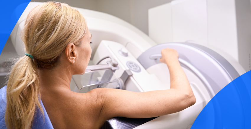 A patient getting a mammogram