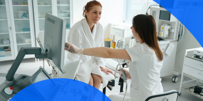 Patient talking to the technician before a transvaginal ultrasound